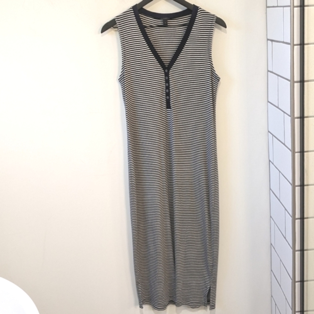 J. Crew Navy White Micro Stripe Tank Sleeveless Midi Dress Modal Blend